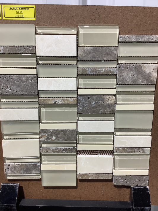 Cascade Beige Linear Stone Glass Mosaic