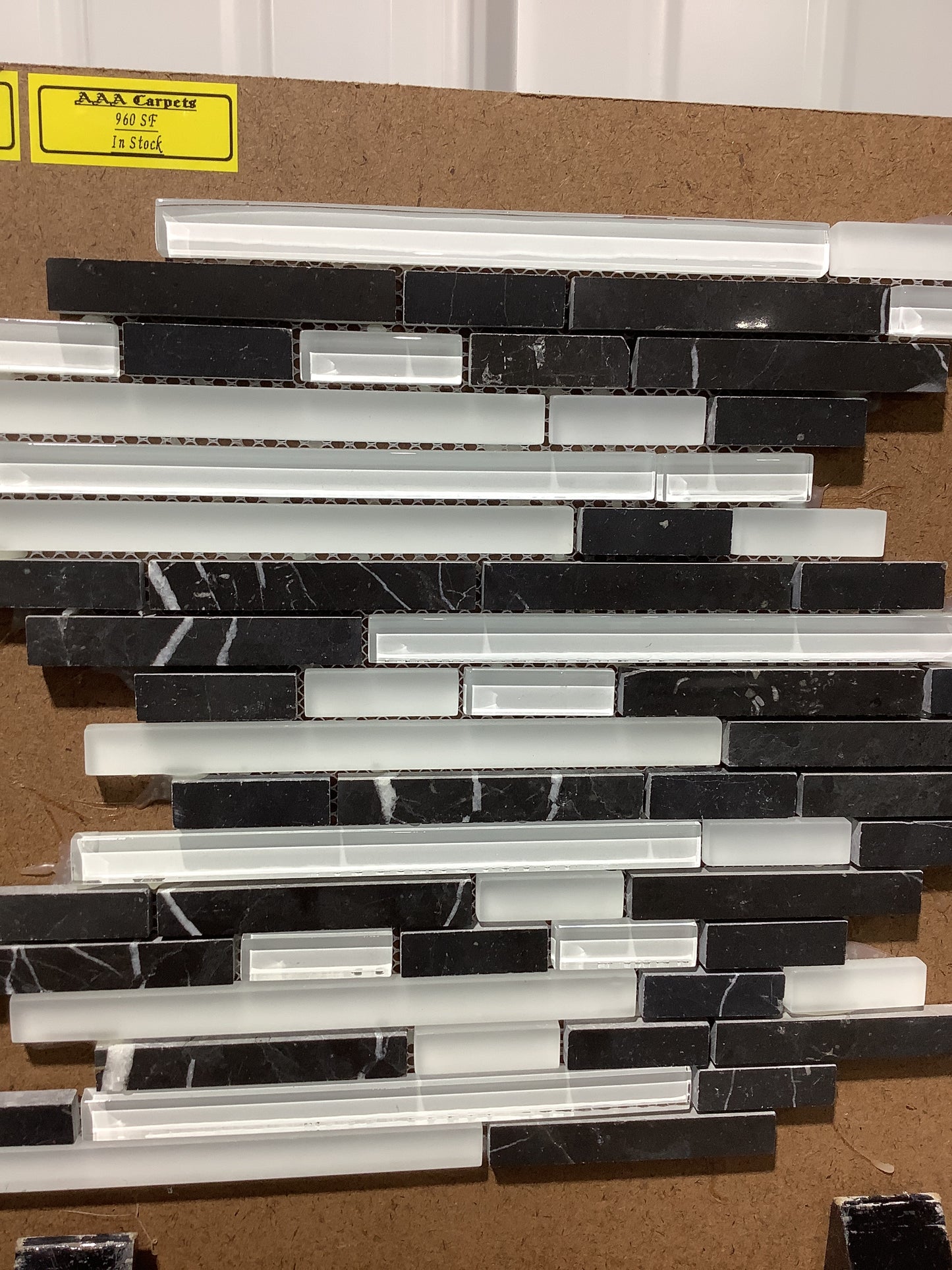 Nero Bianco Linear Stone Glass Mosaic