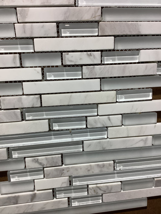 Bianco Linear Stone Glass Mosaic